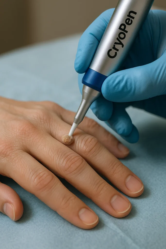 example of cryopen wart removal Shropshire treatment on a persons finger