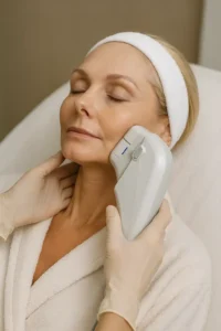 Woman receiving HIFU non surgical facelift treatment Shropshire