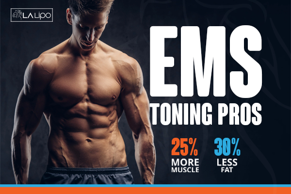Graphic of man with toned body showing the benefits of LA-EMS Body Sculpting Shropshire treatment