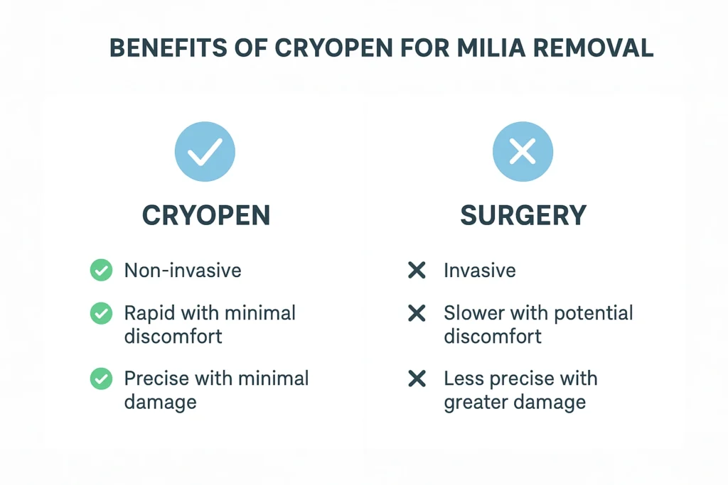 Benefits of cryopen for milia removal Shropshire compared to surgical treatments.