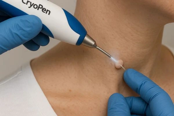 Person receiving Cryotherapy skin tag removal Shropshire