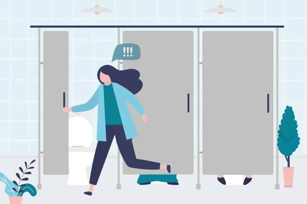 graphic of Urine incontinence Shropshire woman running to the toilet.