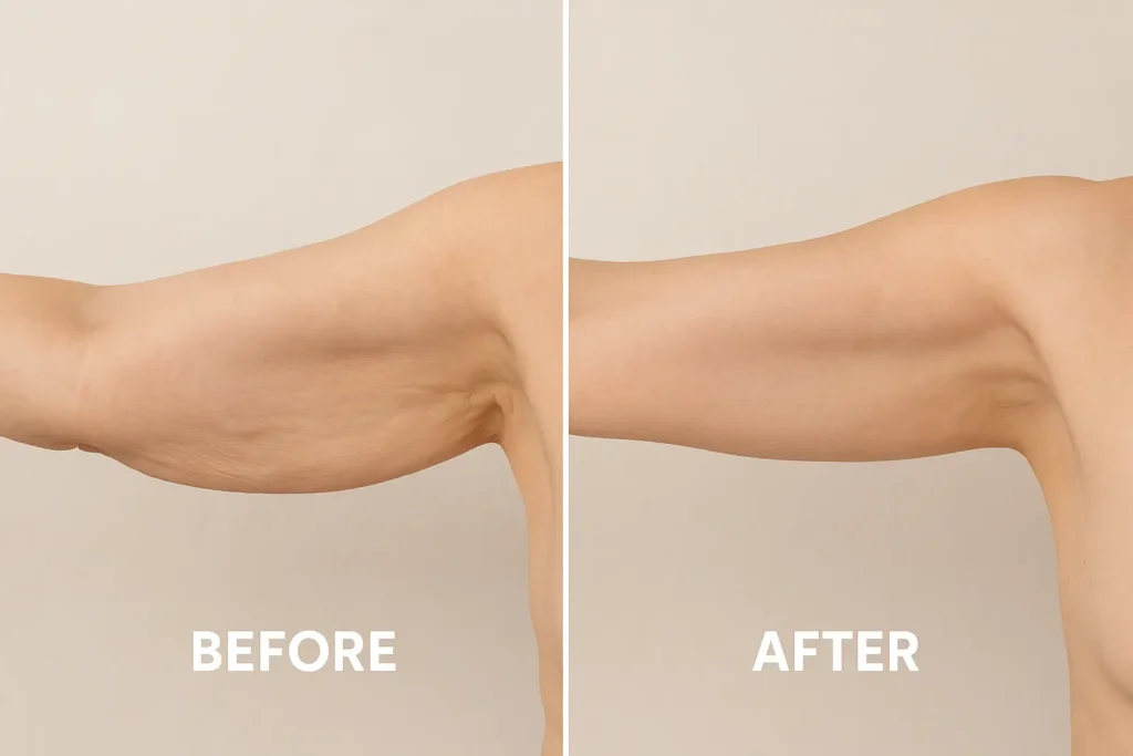 Picture of LA LIPO Shropshire before and after results of skin tightening treatment on the upper arms.